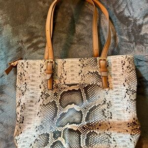 Stylish Anne Klein Snake Print Tote Bag with Tan Straps